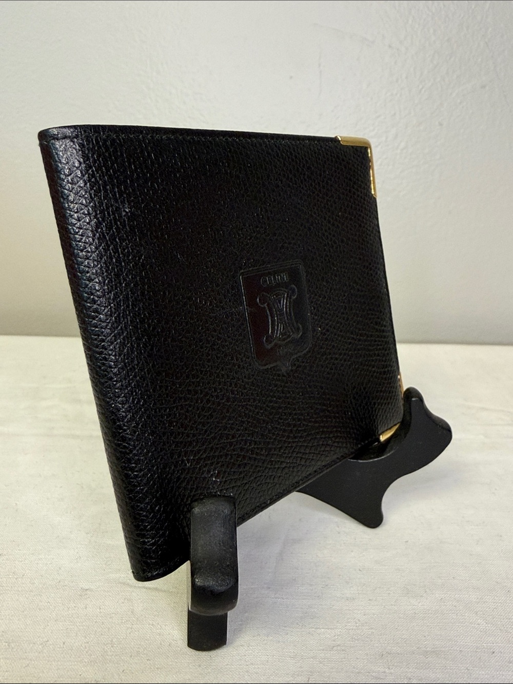 CELINE Macadam Black Leather Bifold Wallet Gold Tone Corner Hardware - Picture 4 of 8